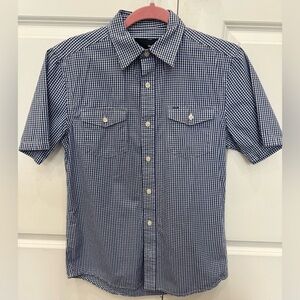 Hurley Men's Blue & White Checkered Short Sleeve Button Up Shirt - Size XS